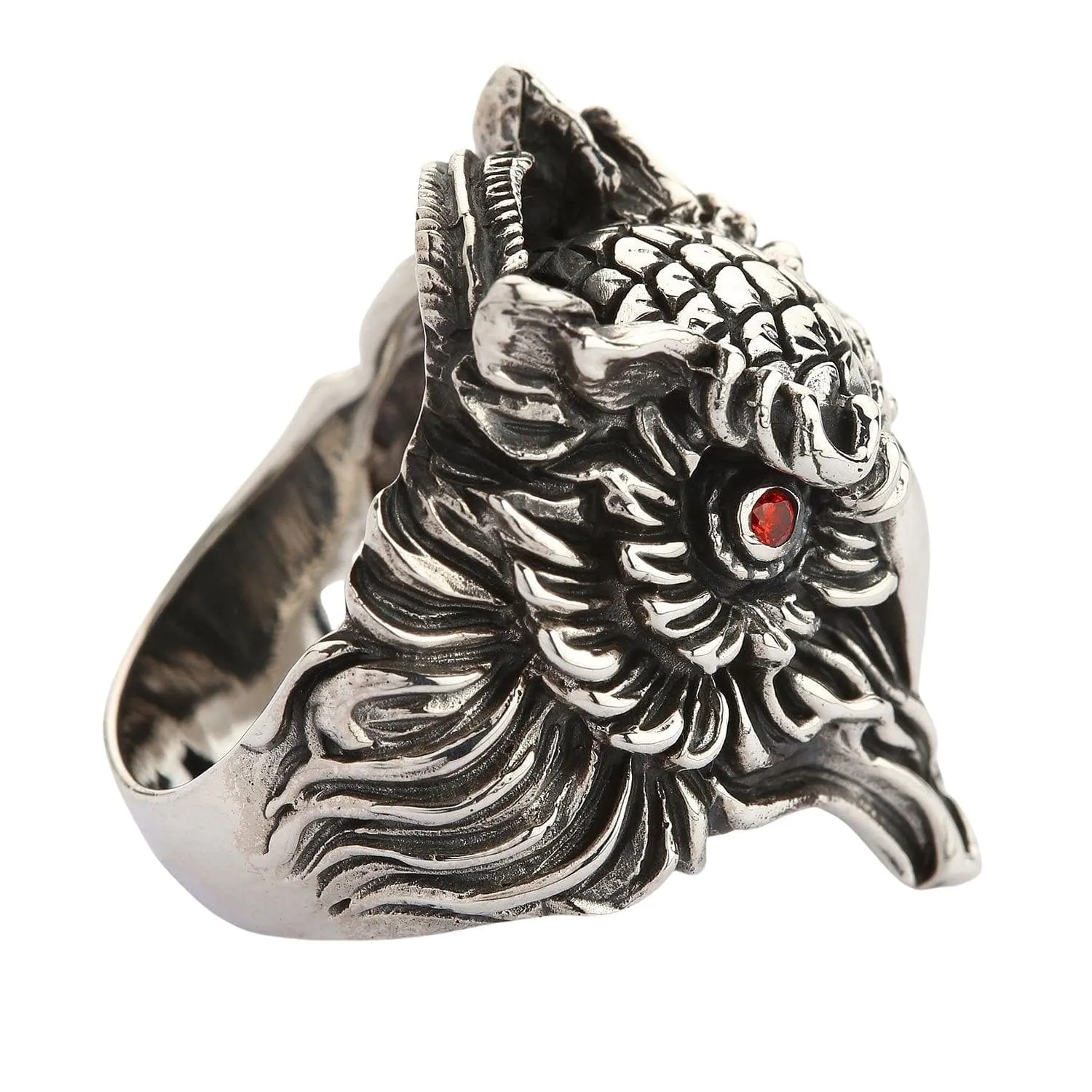 Red Eyes Owl Sterling Silver Gothic Ring