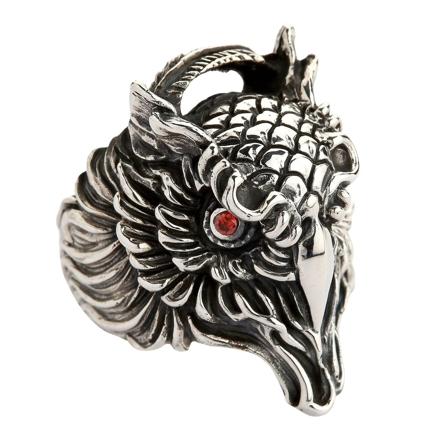 Red Eyes Owl Sterling Silver Gothic Ring