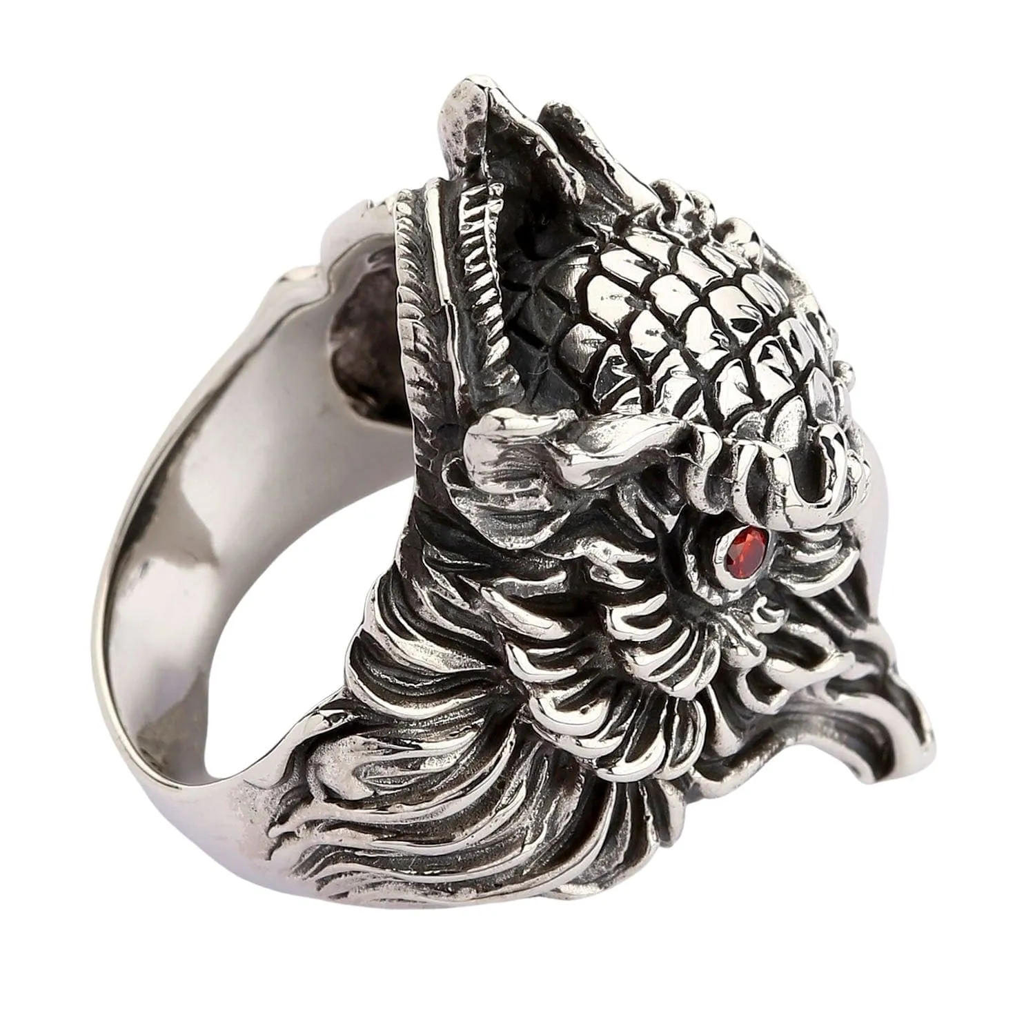 Red Eyes Owl Sterling Silver Gothic Ring