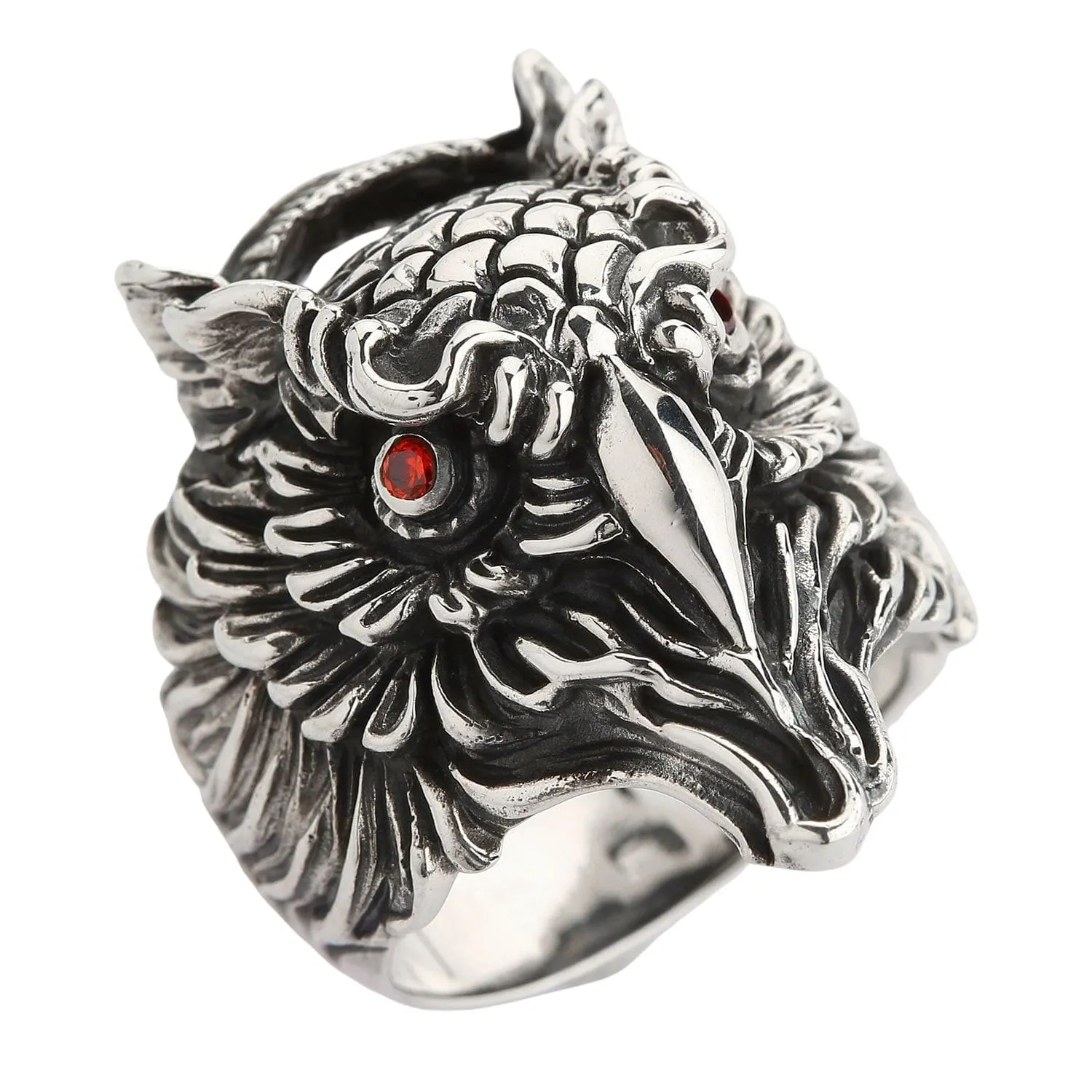 Red Eyes Owl Sterling Silver Gothic Ring