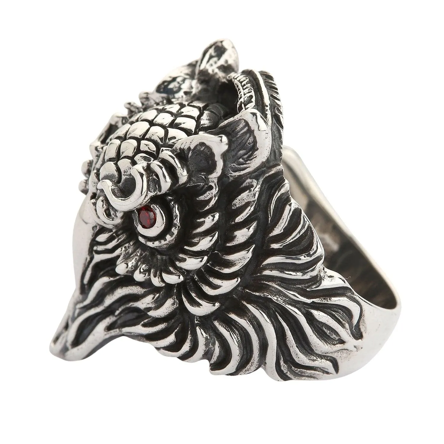 Red Eyes Owl Sterling Silver Gothic Ring