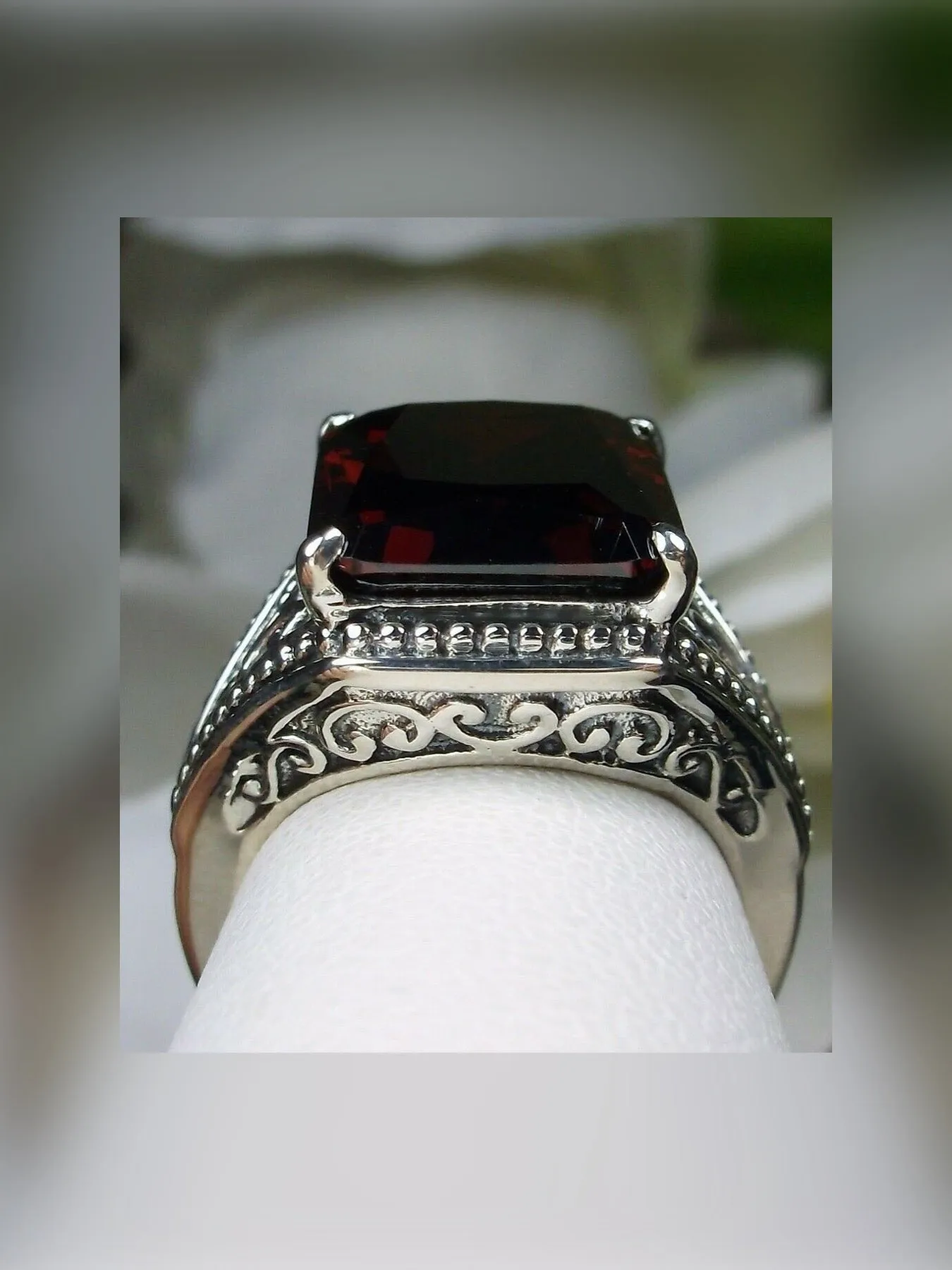 Red Garnet Ring, Renaissance Jewelry, Gothic Filigree #D131