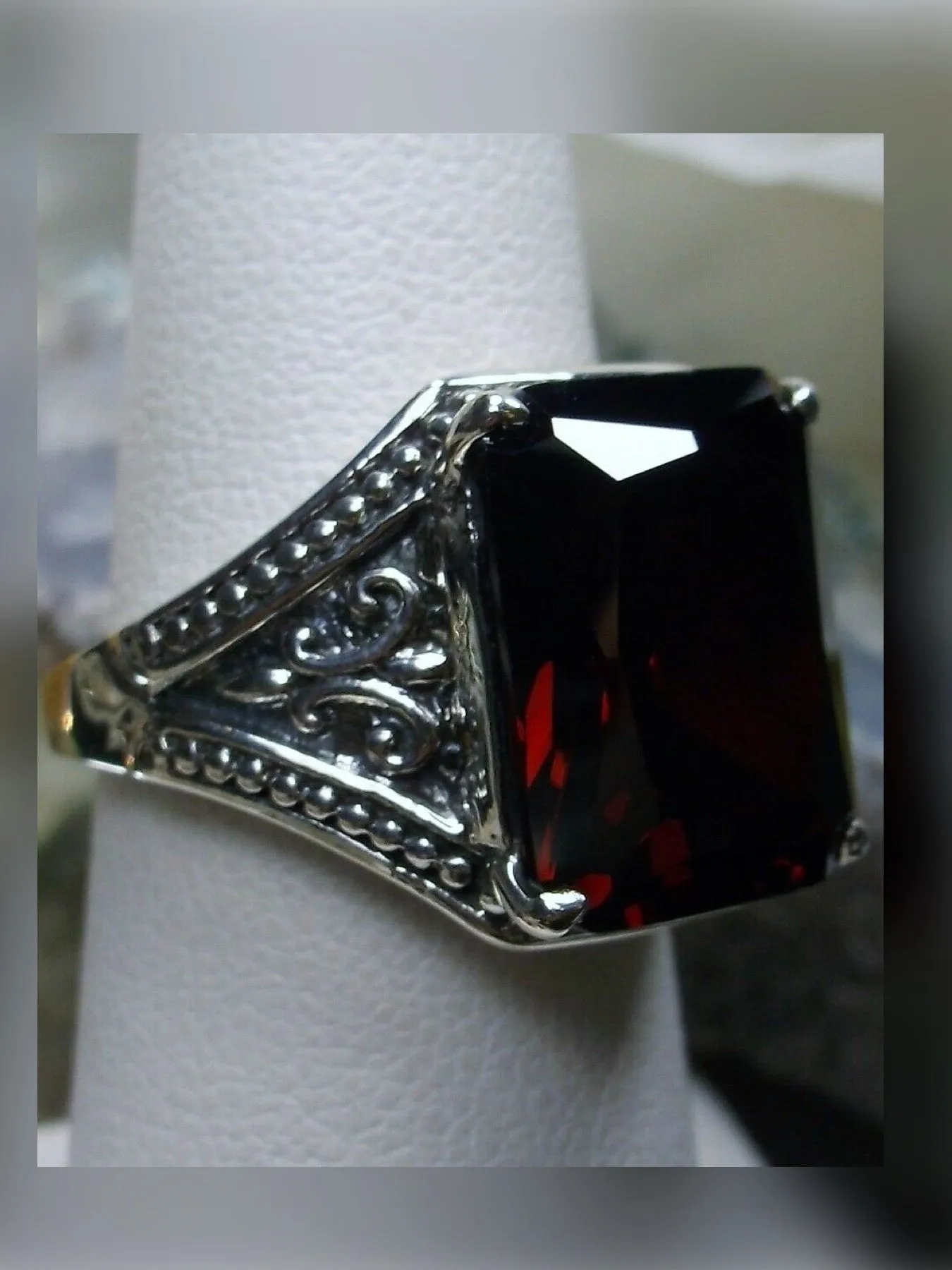 Red Garnet Ring, Renaissance Jewelry, Gothic Filigree #D131