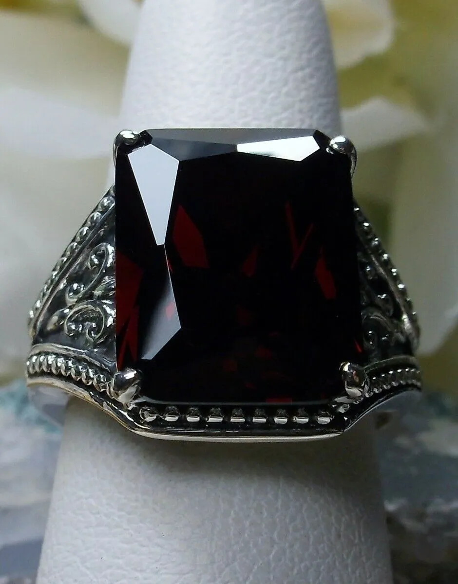 Red Garnet Ring, Renaissance Jewelry, Gothic Filigree #D131