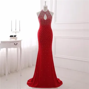 Red Mermaid Keyhole Prom Dress