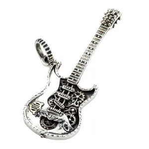 Rocker Guitar Sterling Silver Pendant Necklace