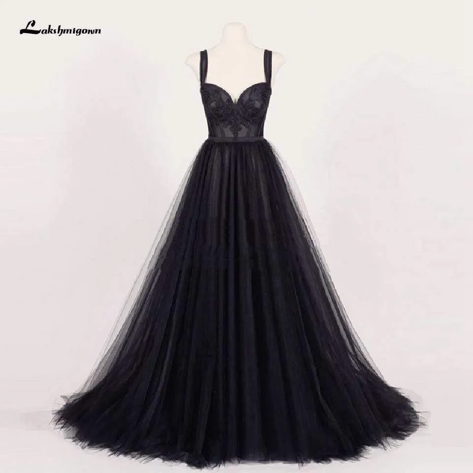 Roycebridal Gothic Black Wedding Dress Puffy Lace Up Back