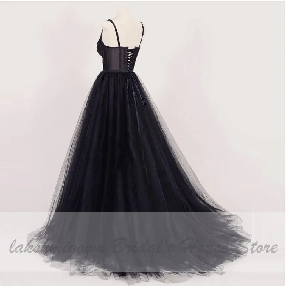 Roycebridal Gothic Black Wedding Dress Puffy Lace Up Back