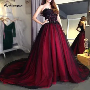 Roycebridal wedding dress black and red Sweetheart Beading Lace Up