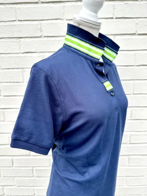 SALE - L ONLY - Madonna Navy Polo w Navy/Lime Grosgrain  (POLO3) *FINAL SALE*