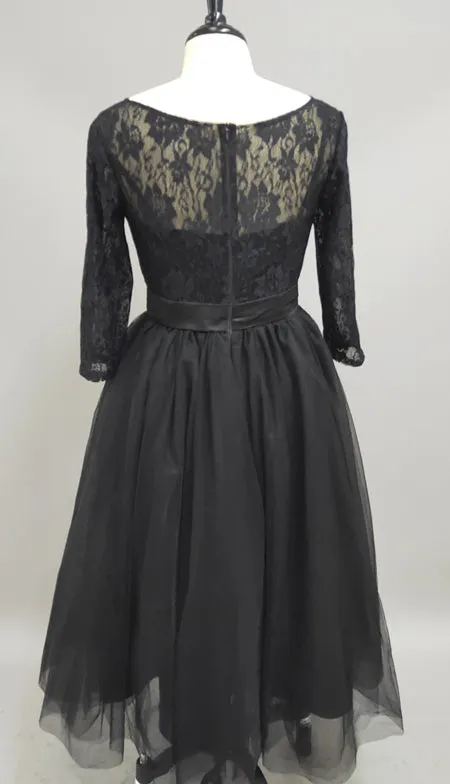 Sexy Black Lace 3 4 Sleeve Prom Dresses 2018 Tulle Tea-Length-z318851