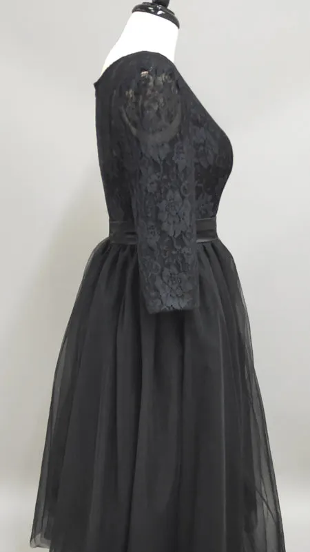Sexy Black Lace 3 4 Sleeve Prom Dresses 2018 Tulle Tea-Length-z318851