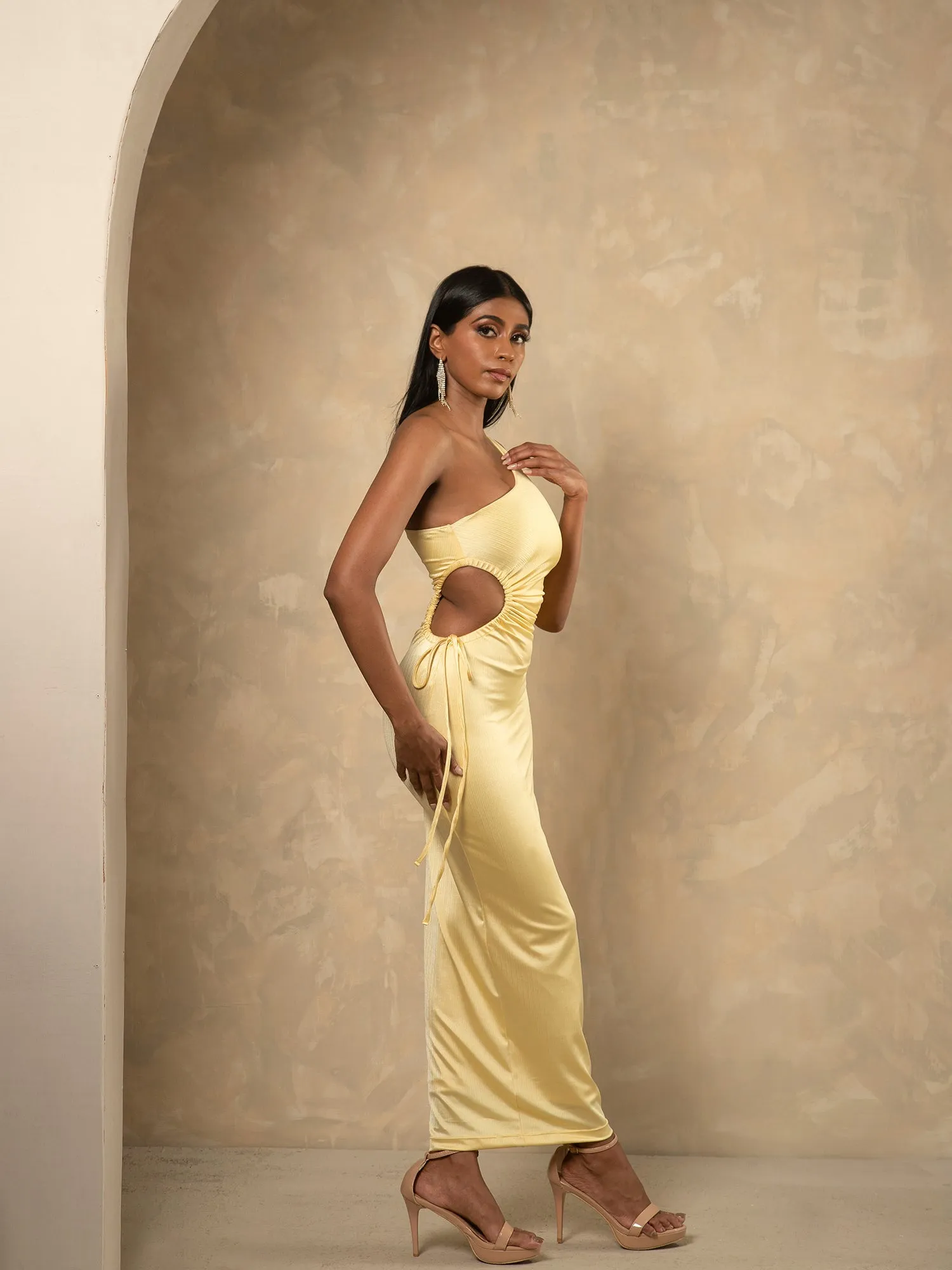 Side Ruched One Shoulder Maxi Dress