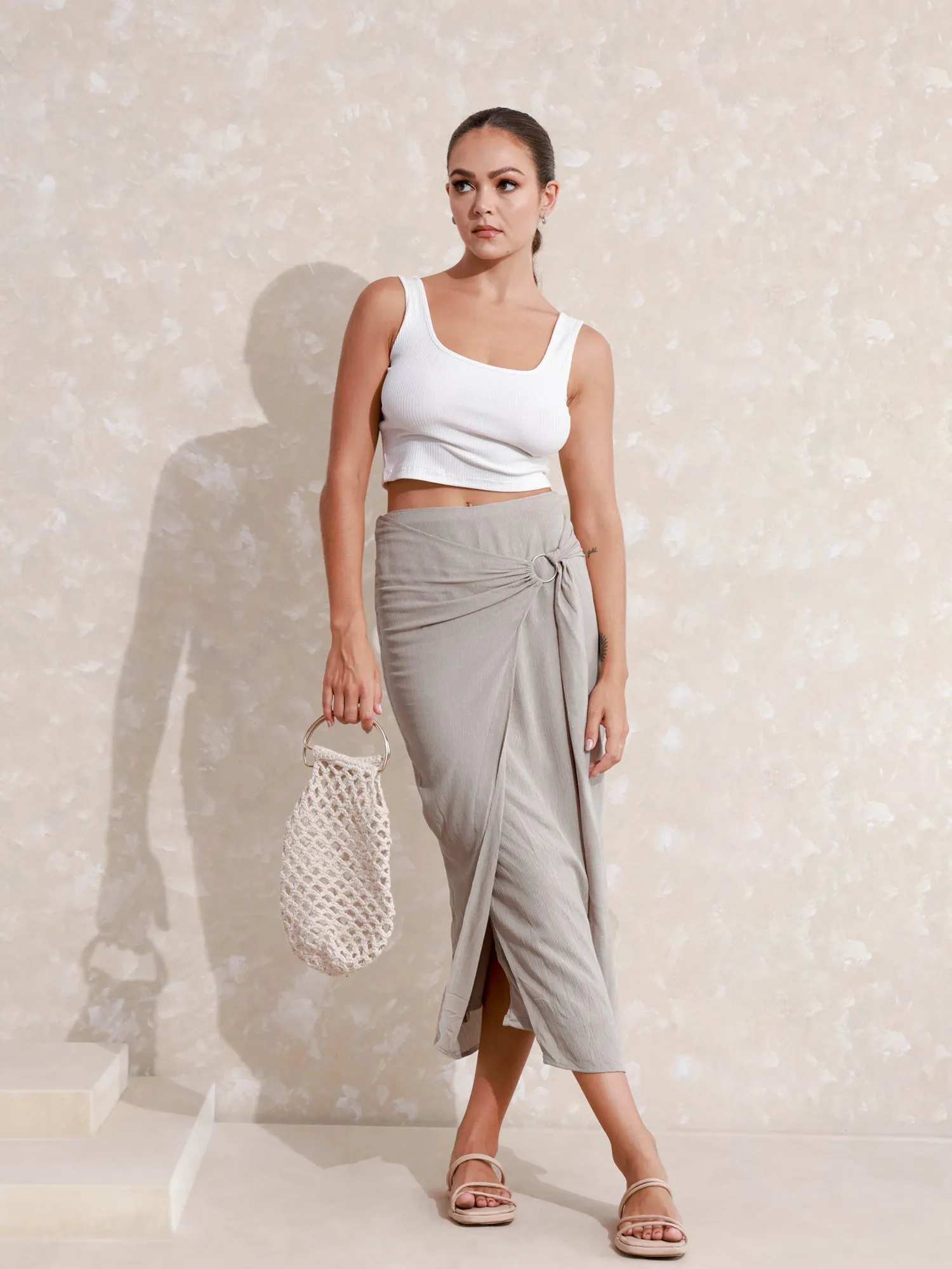 Side Tieup Midi Skirt
