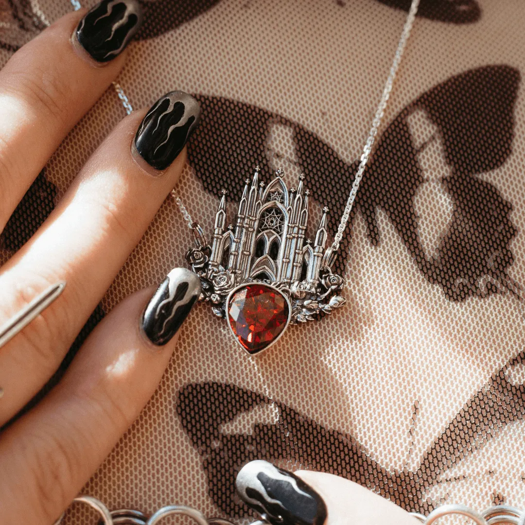 Silver Garnet Rose Cathedral Necklace