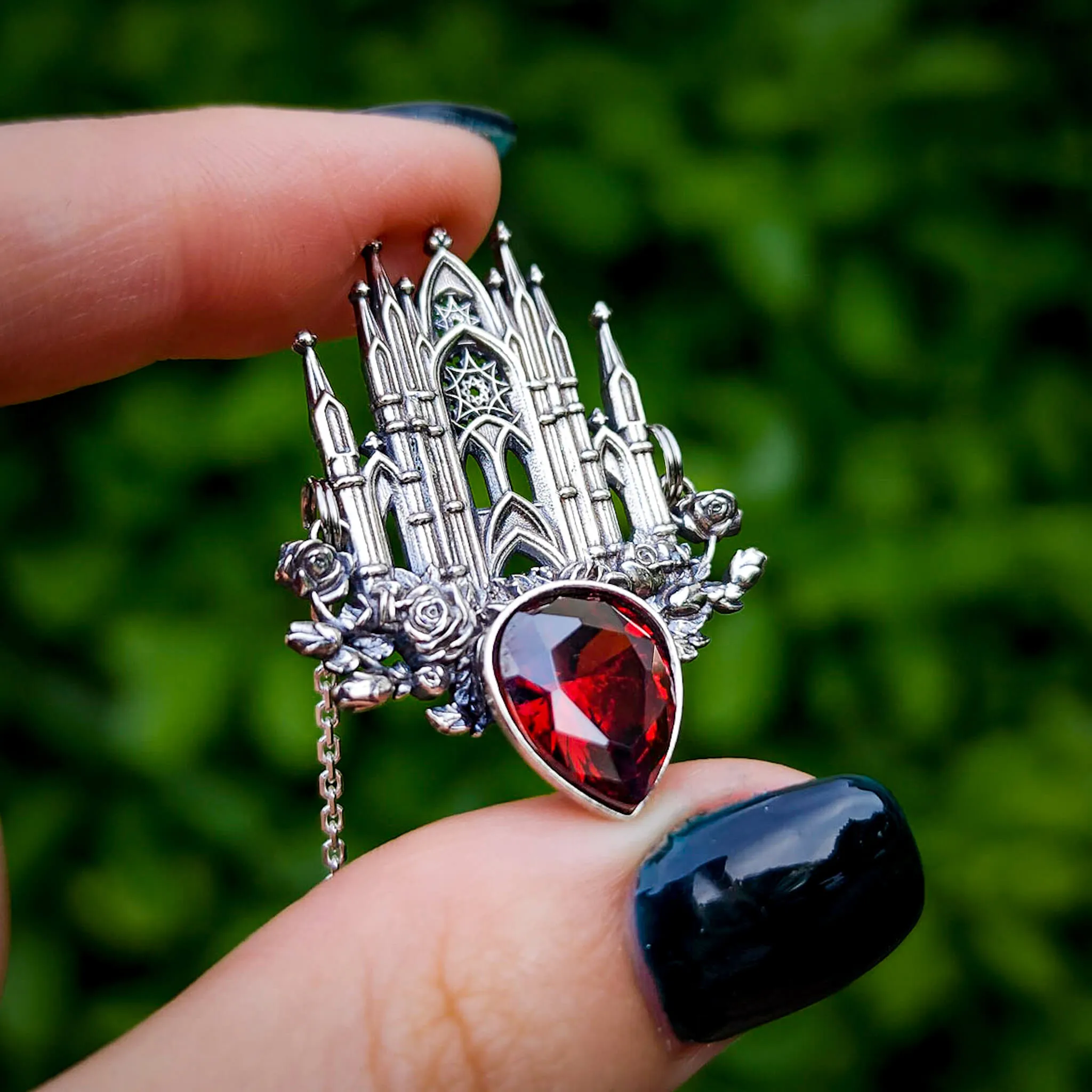 Silver Garnet Rose Cathedral Necklace