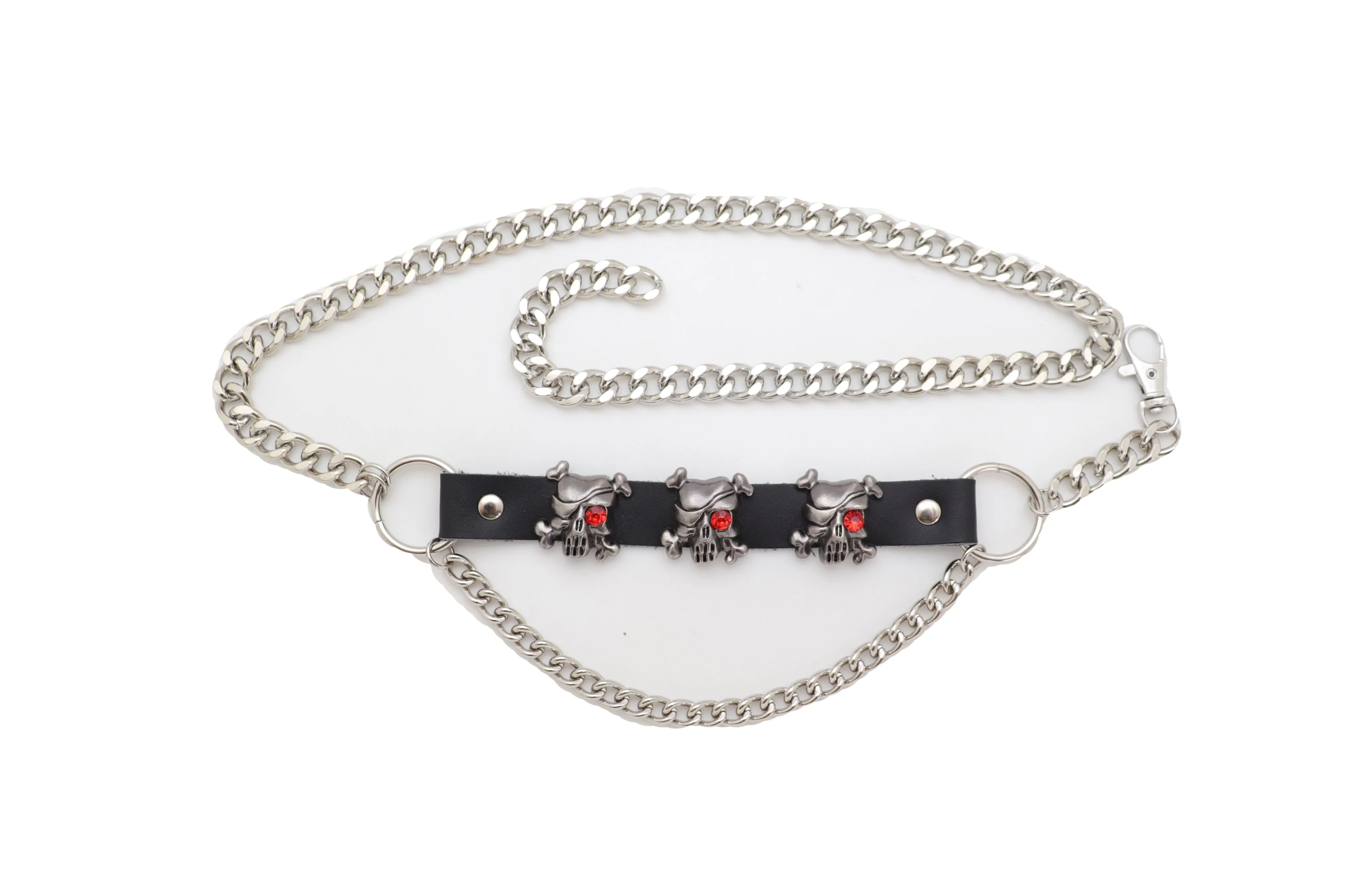 Silver Metal Chain Rocker Gothic Fashion Belt Pirate Skull Charms XS S M