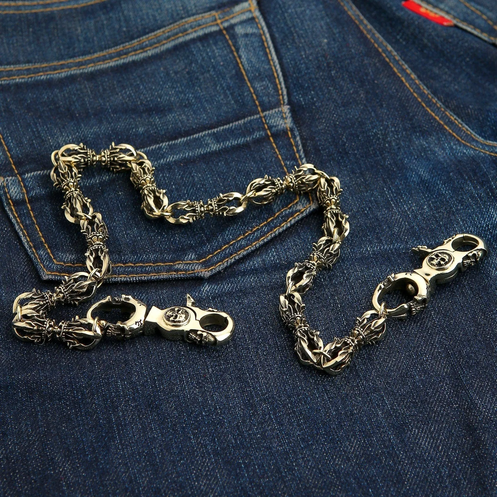 Skull Crown Brass Biker Wallet Chain