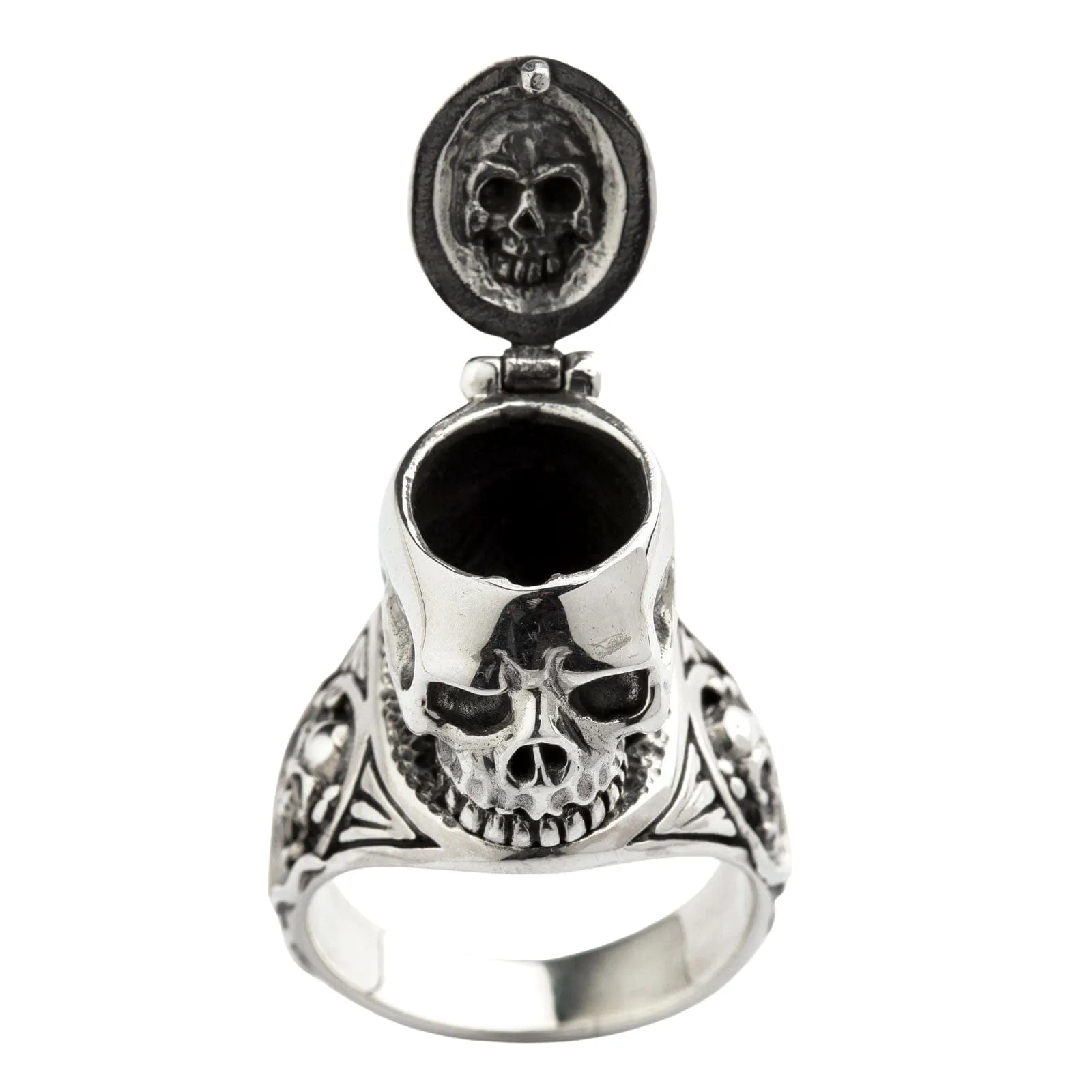 Skull Poison Pill Box Sterling Silver Gothic Ring