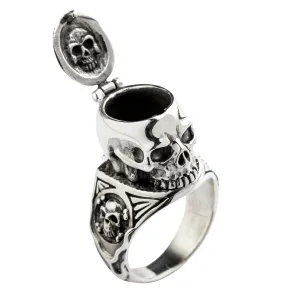 Skull Poison Pill Box Sterling Silver Gothic Ring
