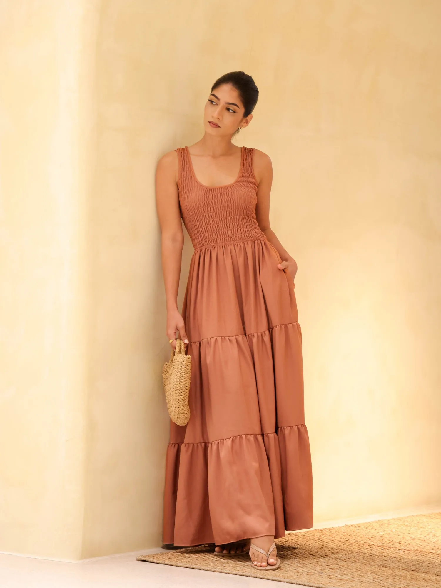 Smocking Detailed Tiered Maxi Dress