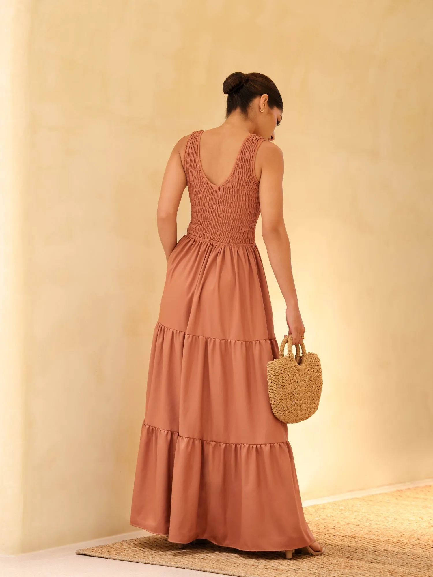 Smocking Detailed Tiered Maxi Dress