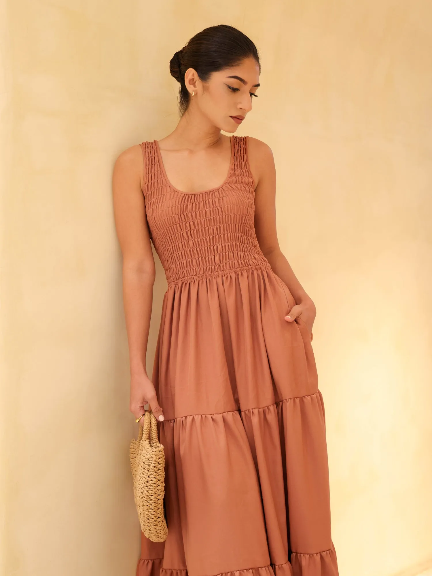 Smocking Detailed Tiered Maxi Dress