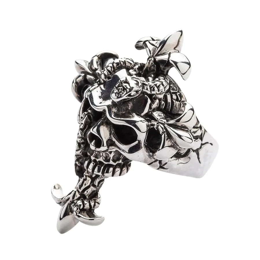 Snake Head Sterling Silver Skull Ring