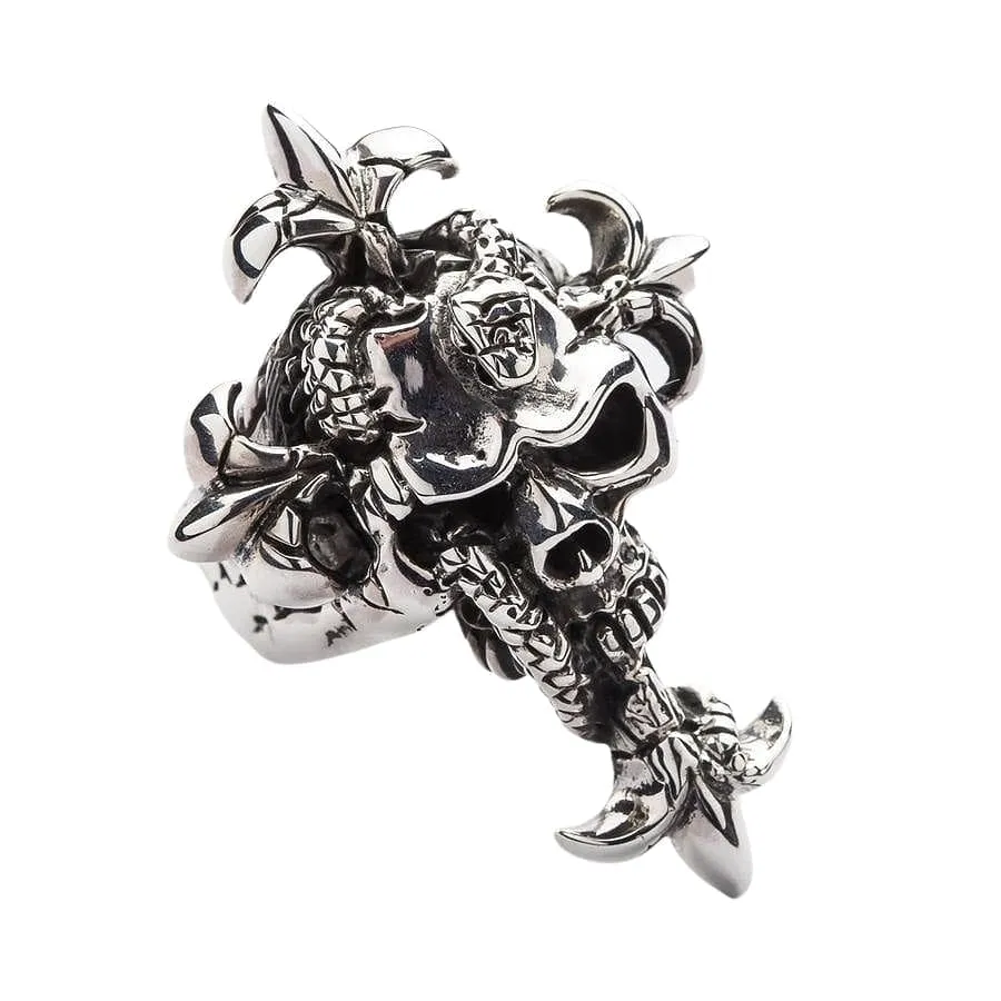 Snake Head Sterling Silver Skull Ring
