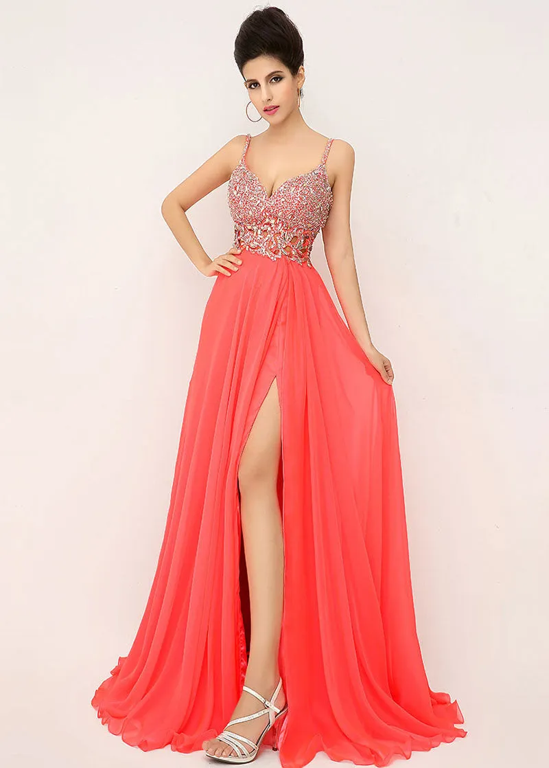 Spaghetti Strap Formal Dress Beadings