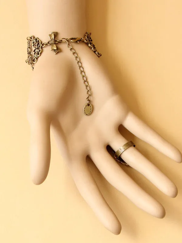 spider web black lace Gothic bracelet with ring