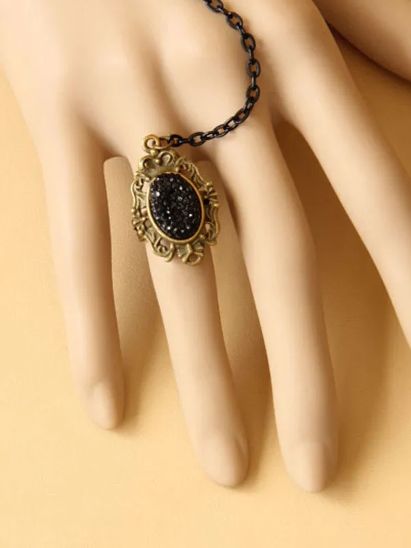 spider web black lace Gothic bracelet with ring