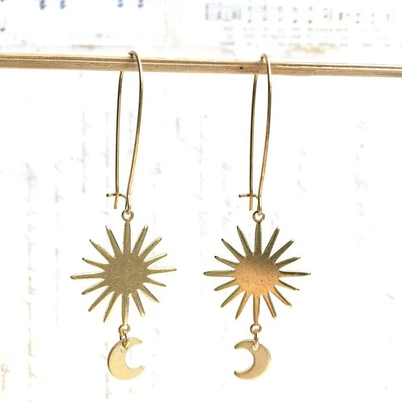 Star Moon Earrings Brass Sun Crescent Celestial Jewelry Astronomy Night Sky Boho 2020 New Women Gift Girlfriend Beautifu