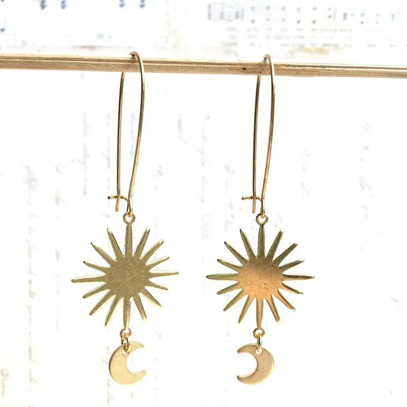 Star Moon Earrings Brass Sun Crescent Celestial Jewelry Astronomy Night Sky Boho 2020 New Women Gift Girlfriend Beautifu