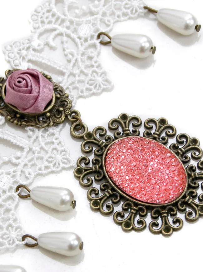 Steampunk Accessories Costume Cosplay Lace Choker Beads Chain Decorative Necklace