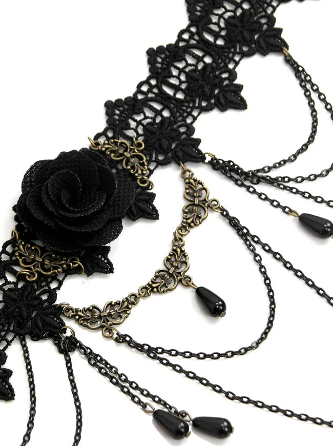 Steampunk Accessories Costume Cosplay Lace Choker Beads Chain Decorative Necklace