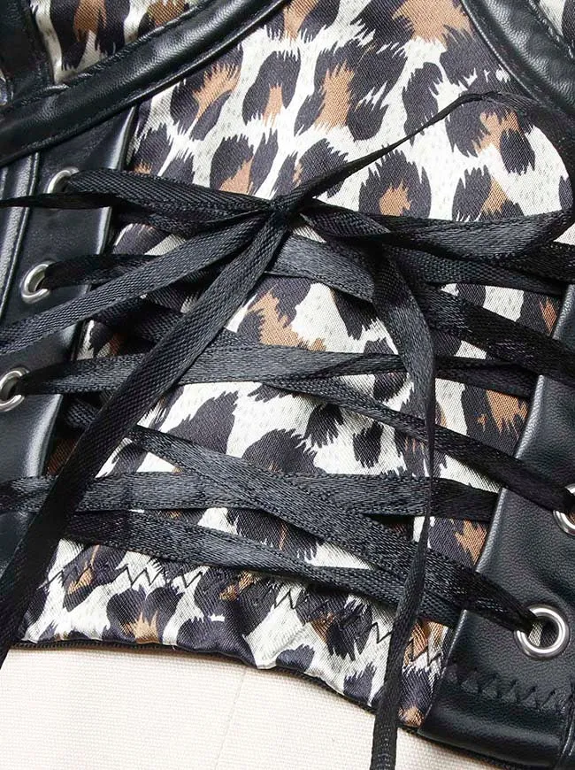 Steampunk Goth PU Leather Leopard Clubwear Bustier Crop Top Bra