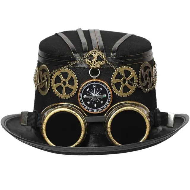 Steampunk Men Hat With Goggles Gay Top Hat Steampunk Bowler Top Hat Vintage Halloween Top Hat Gothic Carnival Nightclub