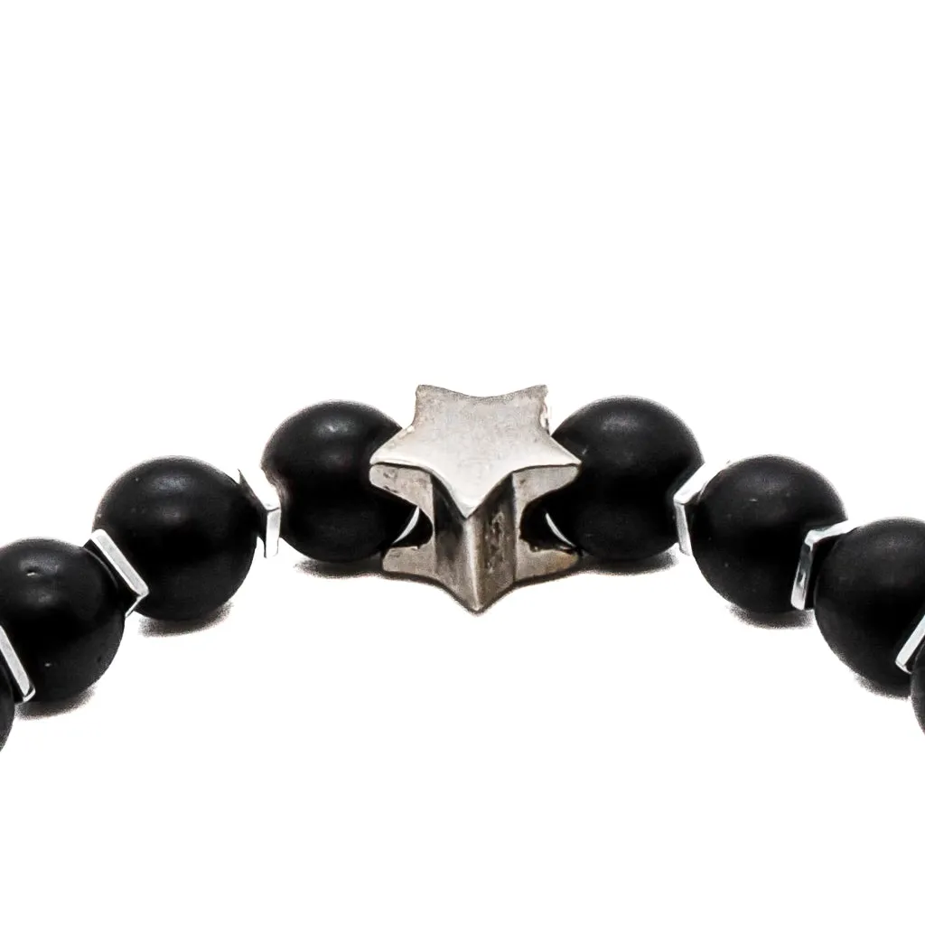 Sterling Silver Sugar Skull Charm Black Onyx Stone Beaded Bracelet