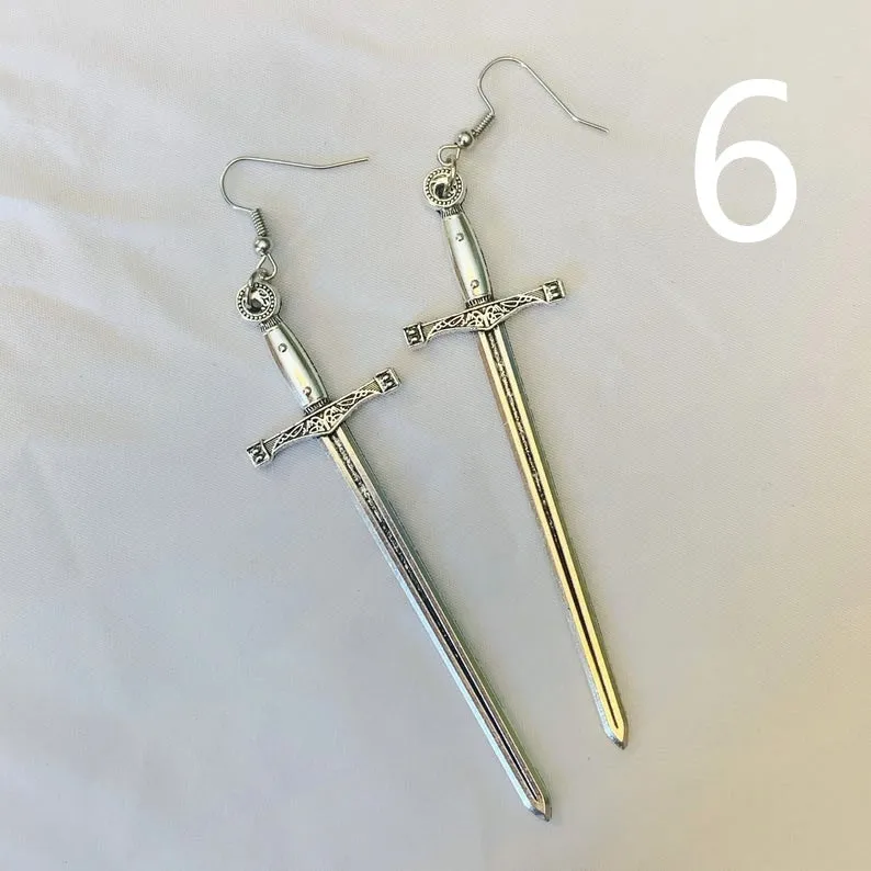 Sword Earrings silver color Classic eardrop All kinds of big sword Fashion Jewellery Novel charm women men gift Gothic mystical