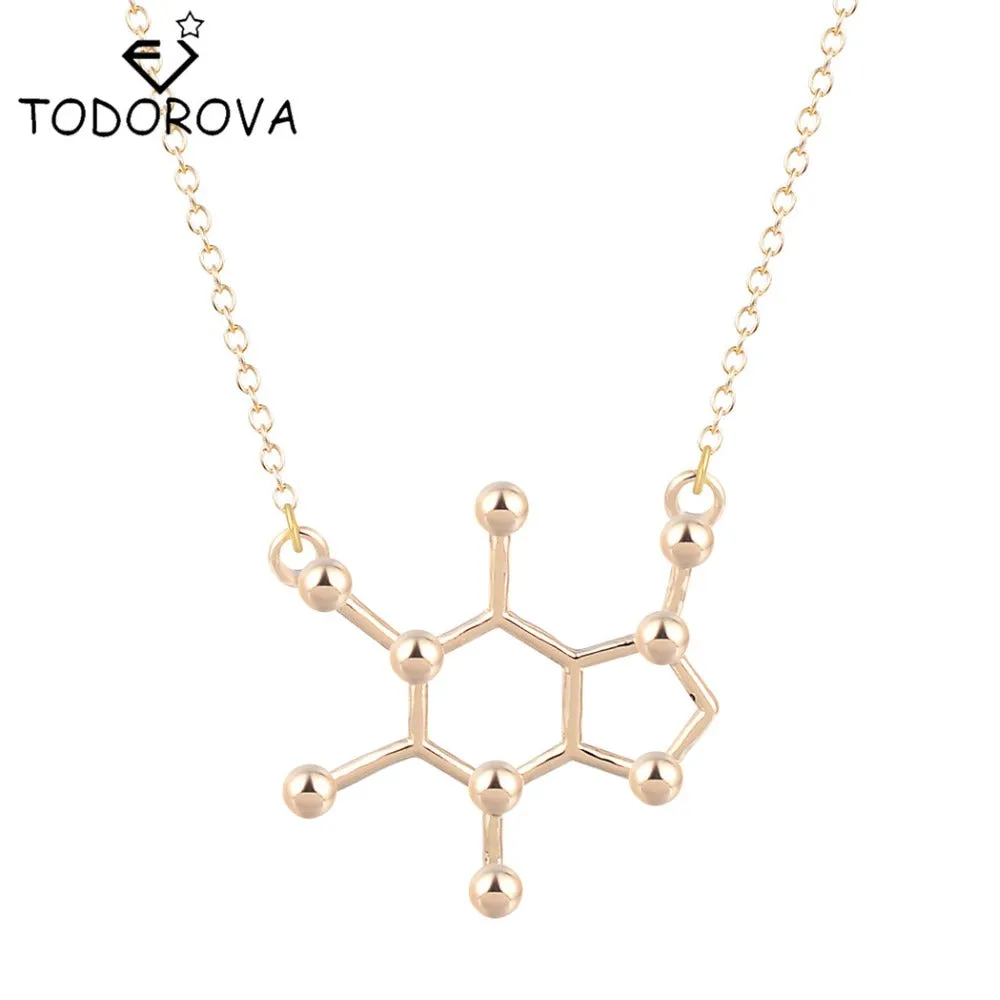 Todorova Gothic Minimalist Caffeine Necklace Gold Silver Molecule Pendant Chemistry Charm Anniversary Graduation Bridesmaid Gift