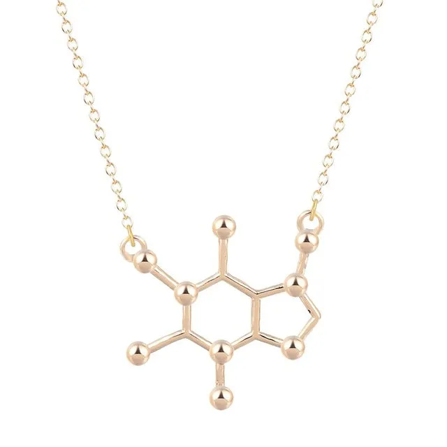 Todorova Gothic Minimalist Caffeine Necklace Gold Silver Molecule Pendant Chemistry Charm Anniversary Graduation Bridesmaid Gift