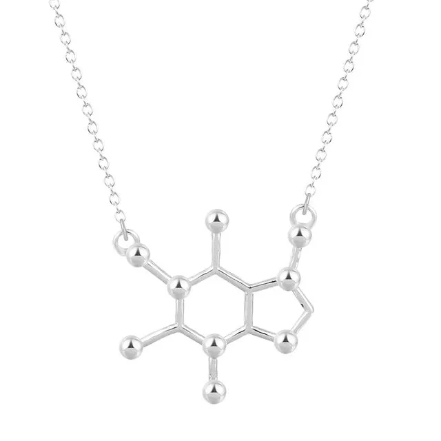 Todorova Gothic Minimalist Caffeine Necklace Gold Silver Molecule Pendant Chemistry Charm Anniversary Graduation Bridesmaid Gift