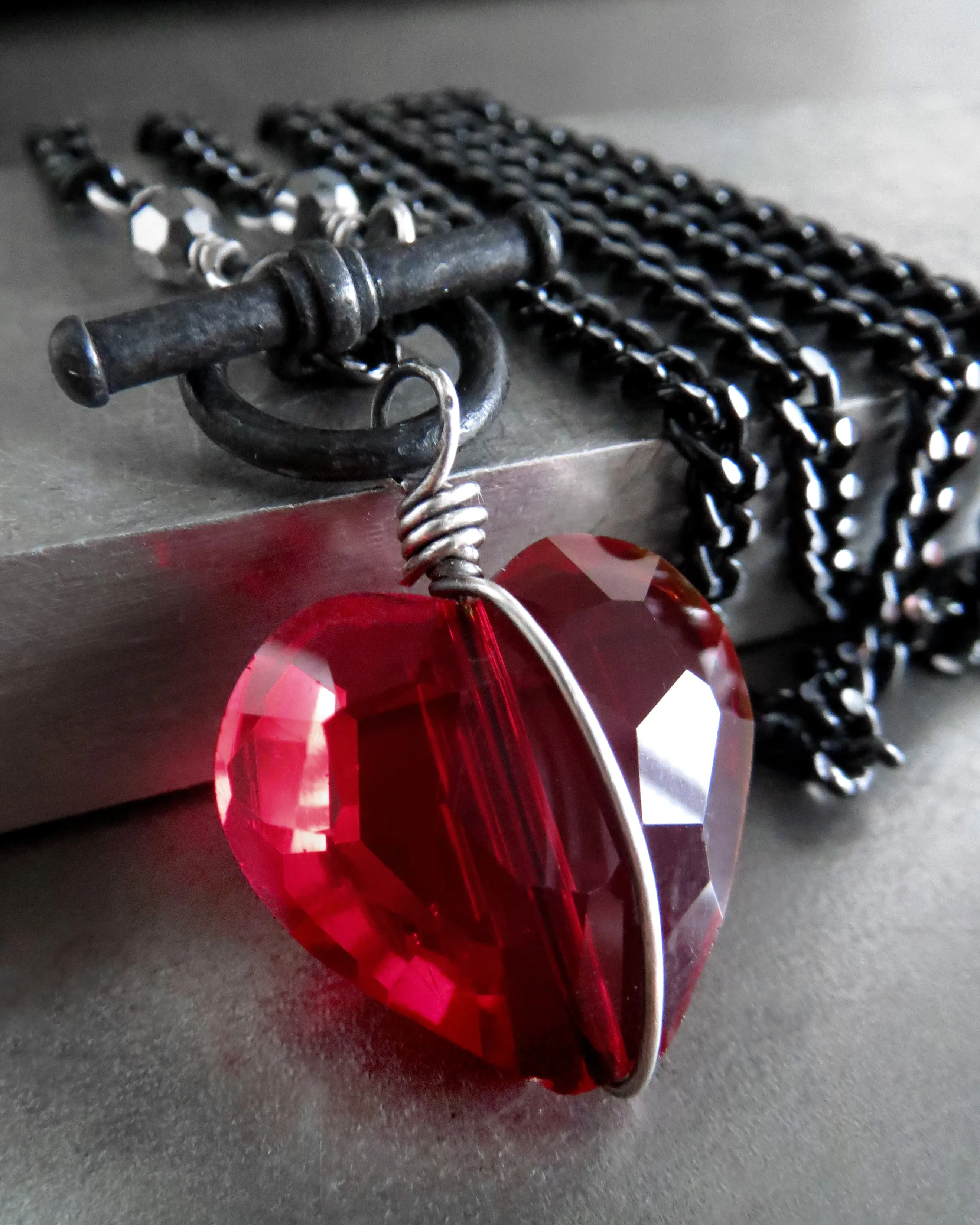 TOUGH LOVE V2 - Gothic Red Heart Pendant Necklace