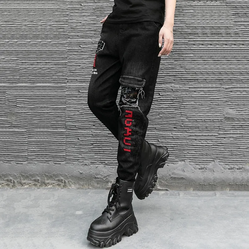 Trendy Punk Gothic Jeans Capri Women