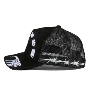 Trucker Hat Black Suede - M.S.W. V.2 Skeleton Hands - Unisex