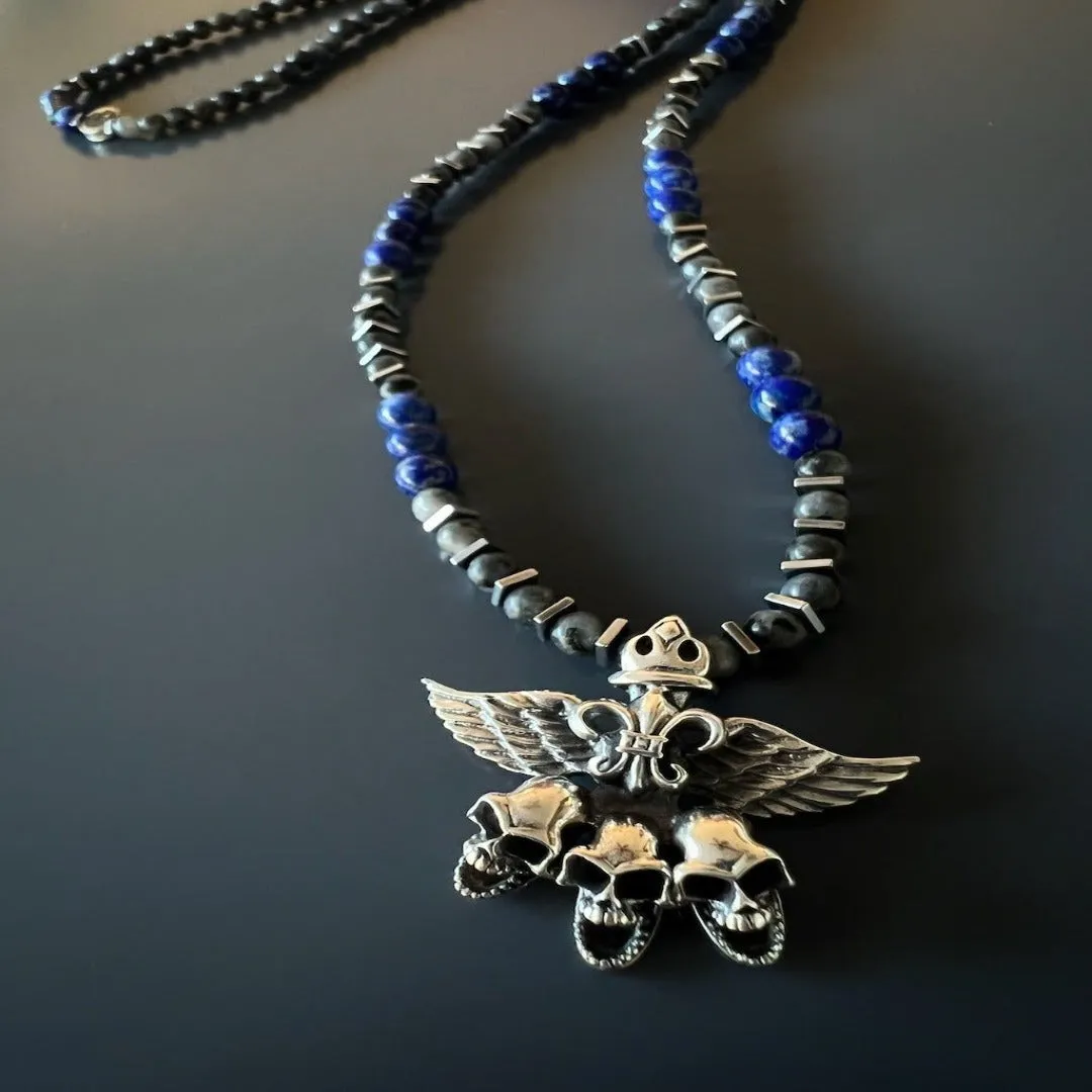 Unique Silver Skull Beaded Necklace