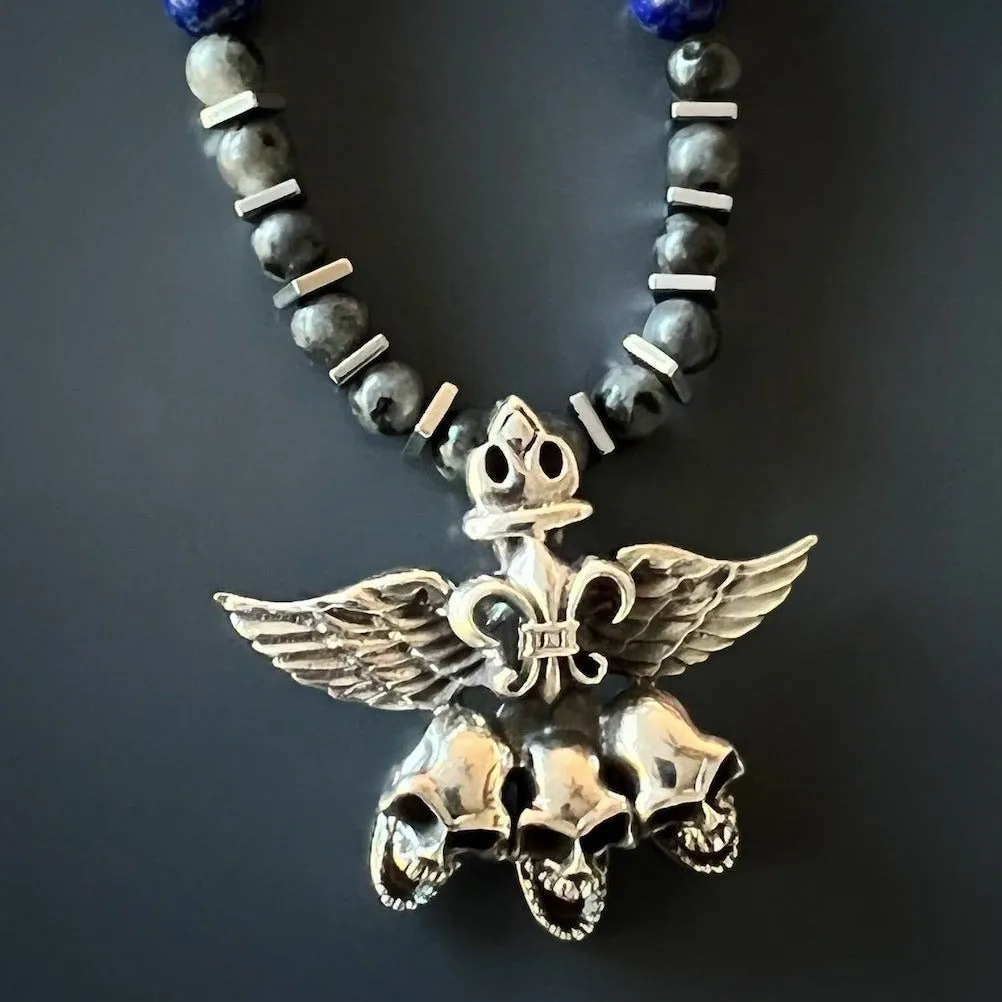 Unique Silver Skull Beaded Necklace