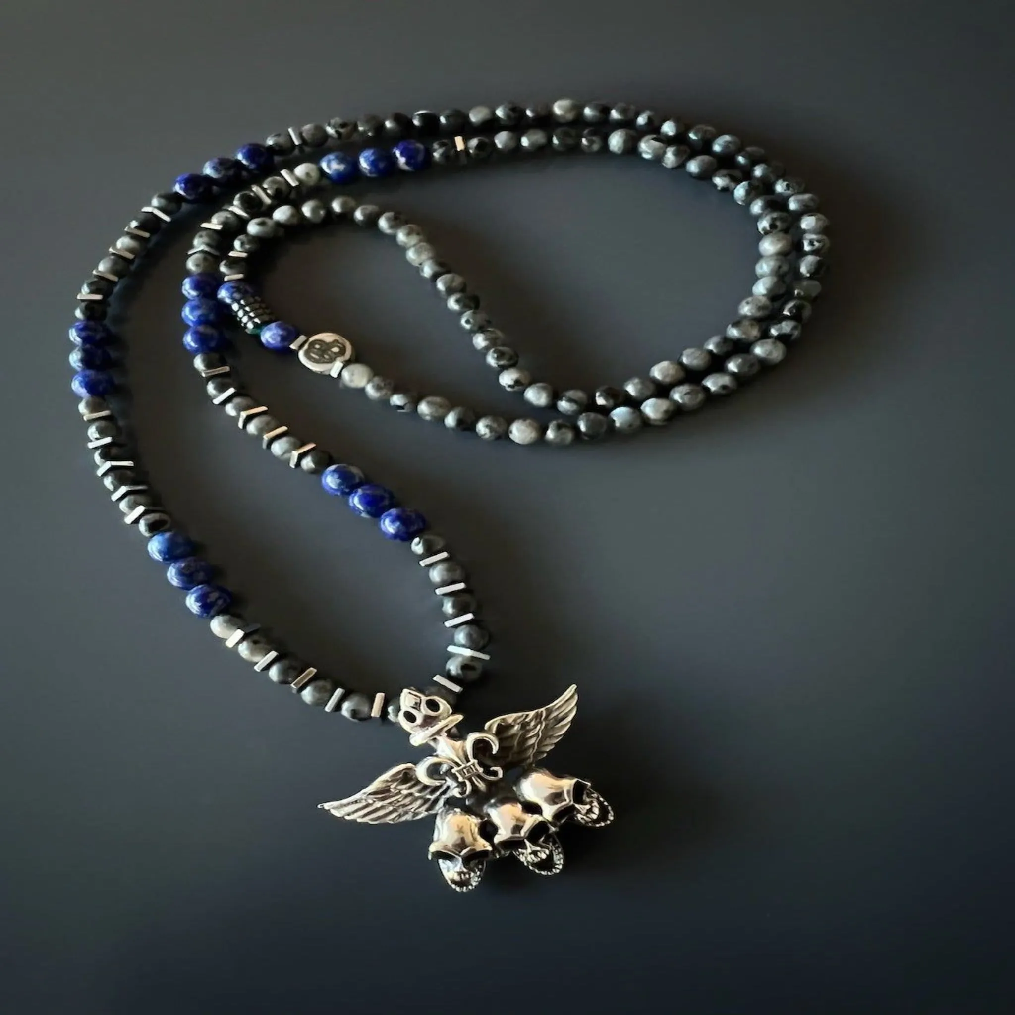 Unique Silver Skull Beaded Necklace
