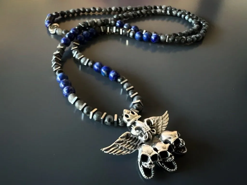 Unique Silver Skull Beaded Necklace